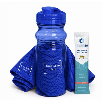 Hydration Kit with Sports Bottle, Cooling Towel & Liquid IV